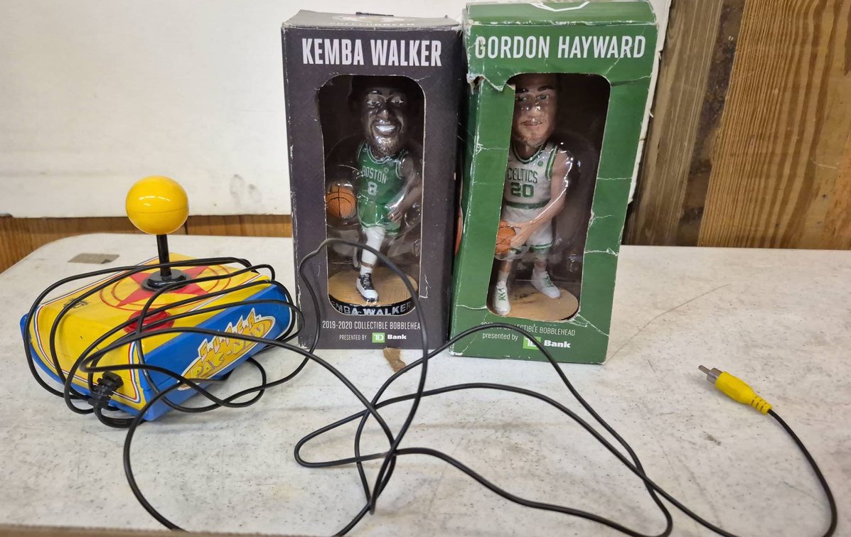 Super Pac-Man Joystick & Celtics Bobbleheads