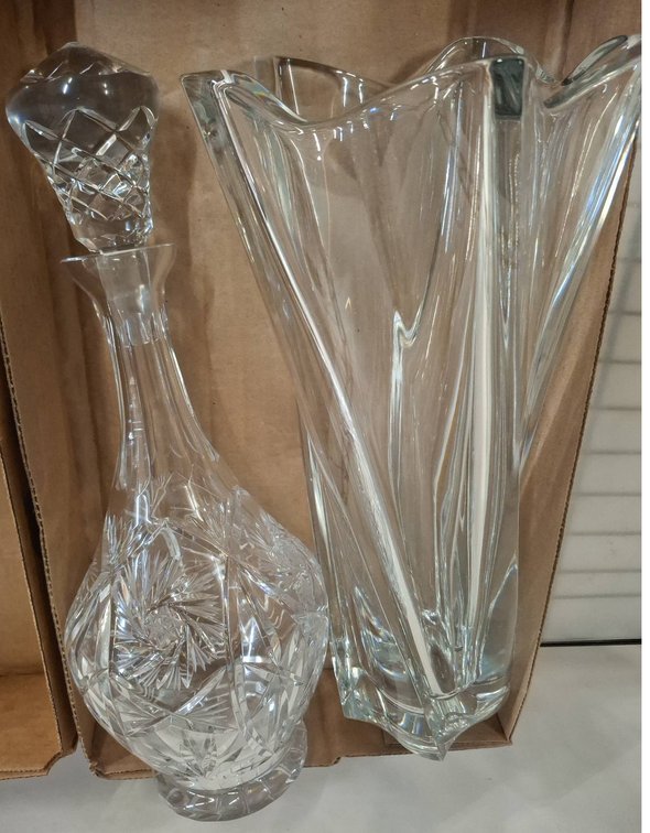 Glass Vase and Cut Crystal Decanter Pair