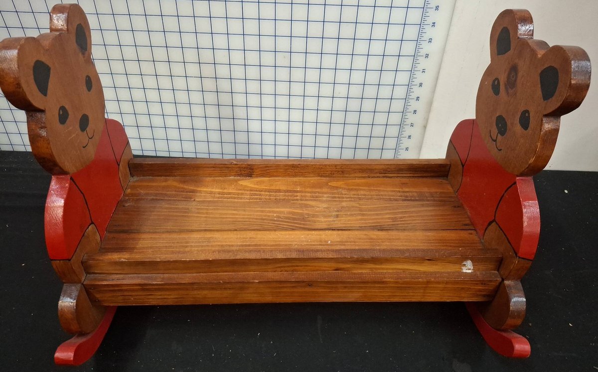 Wooden Teddy Bear Rocking Doll Bed 14"×19"×14"