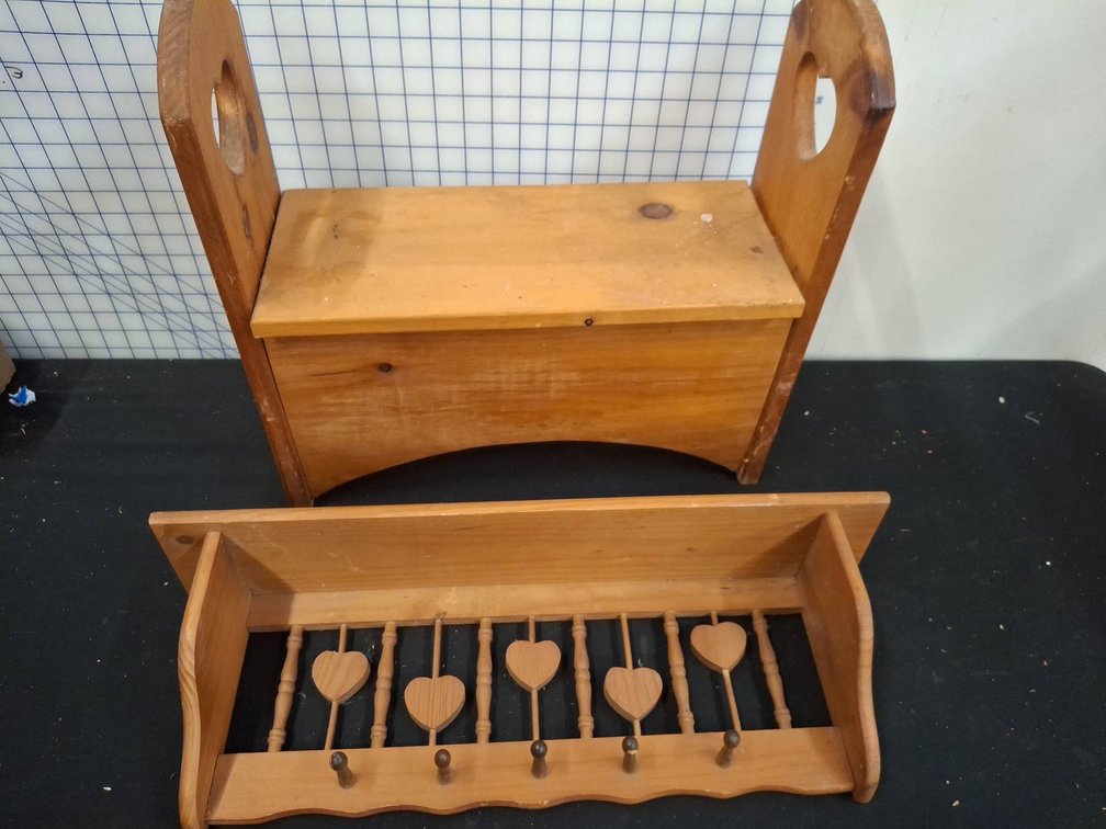 Wooden Bench Storage Box and Wall Shelf Set
