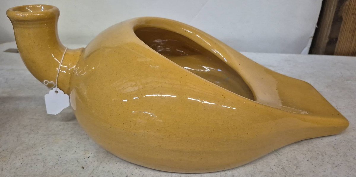 Yellow Ceramic Spittoon with Oval Opening