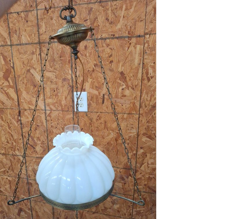 Hanging Swag Lamp With Milk Glass Shade