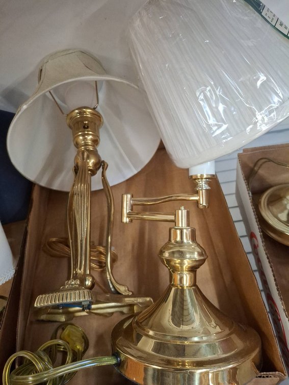 Pair Brass Table Lamps With Assorted Lamp Shades