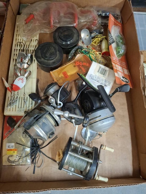 Box Lot Assorted Fishing Reels and Tackle