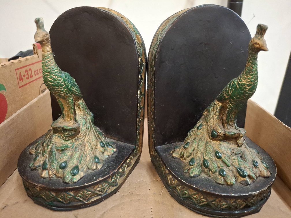 Cast Iron Peacock Bookends