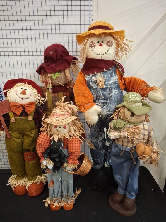 5 Harvest Scarecrow Figures, 39" Tallest