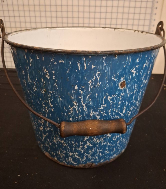 Blue Enamelware Bucket with Handle 12"×10"