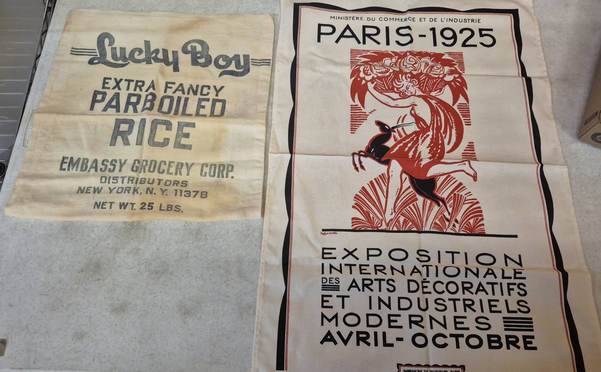 Rice Sack & Paris 1925 Expo Textile Pair