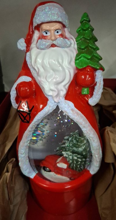 Santa Claus Figure With Tree & Lantern Snow Globe