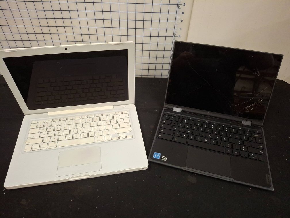 2 Laptops: Lenovo Chromebook, White MacBook