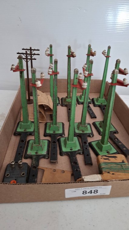 Vintage Green Metal Toy Train Line Poles