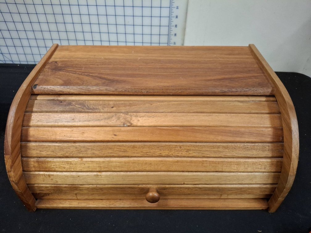 Wood Roll-Top Bread Box 16x11x7 Inches