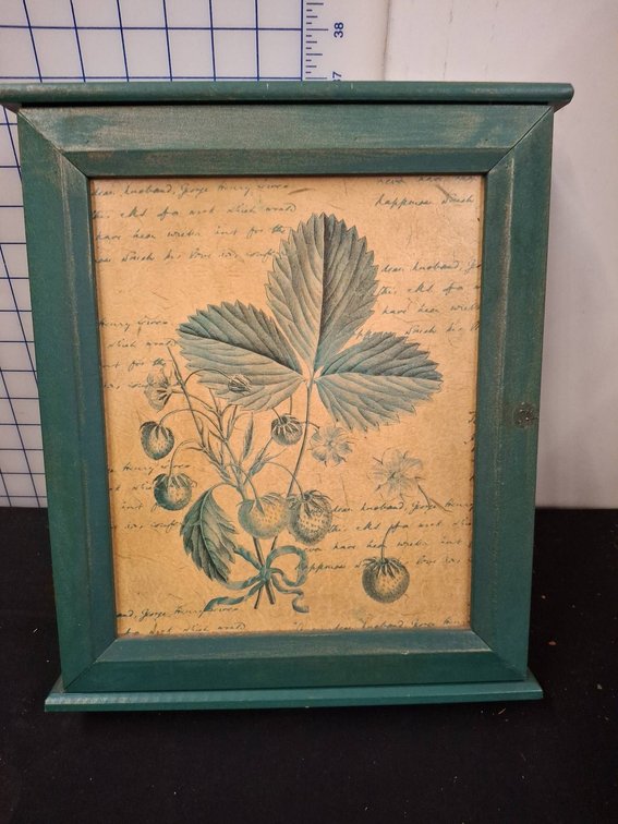 Floral Print Green Wood Wall Cabinet 12x13x3"