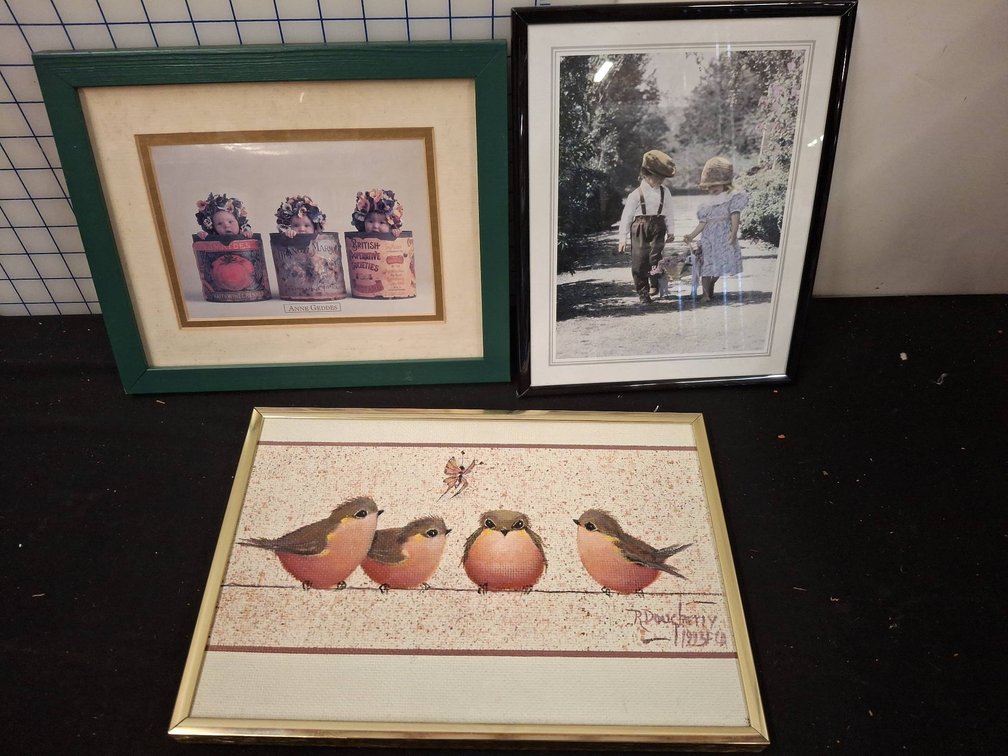 Three Framed Art Prints, Largest 12"×8"