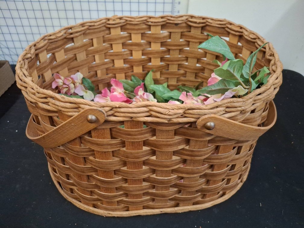 Woven Wood Oval Basket With Handles 16" × 13" × 9"