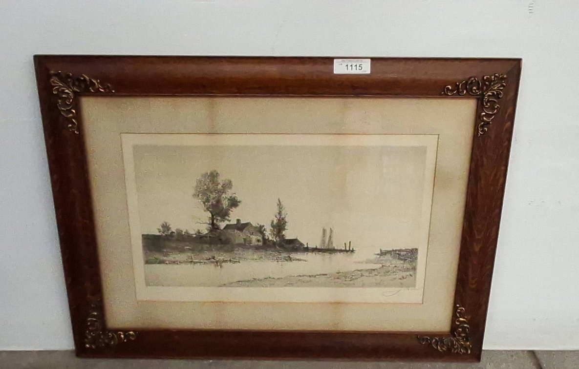 Framed Landscape Print With House, 35x25 Inches