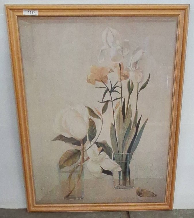 Floral Still Life Print in Wood Frame 34x44