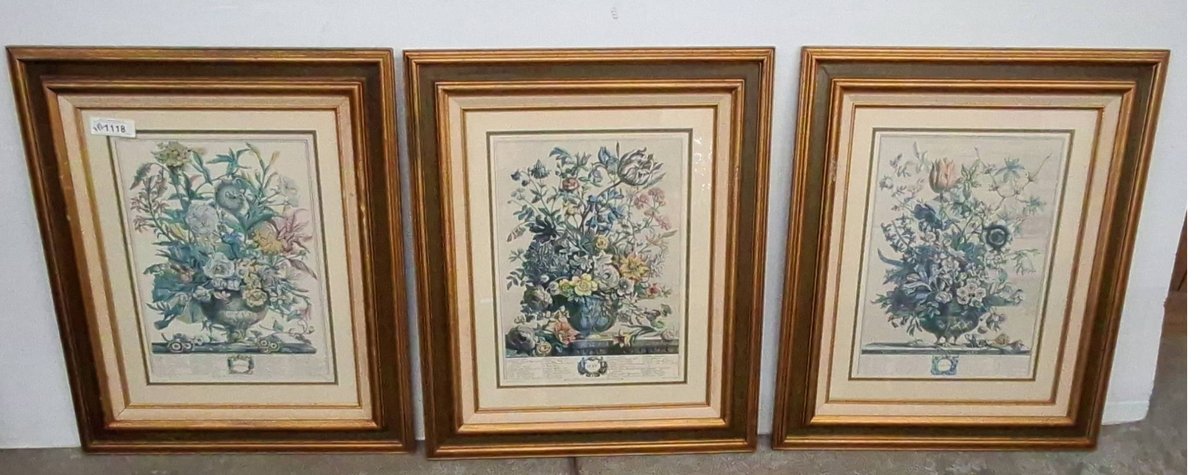 3 Framed Floral Prints 23x27 Inches