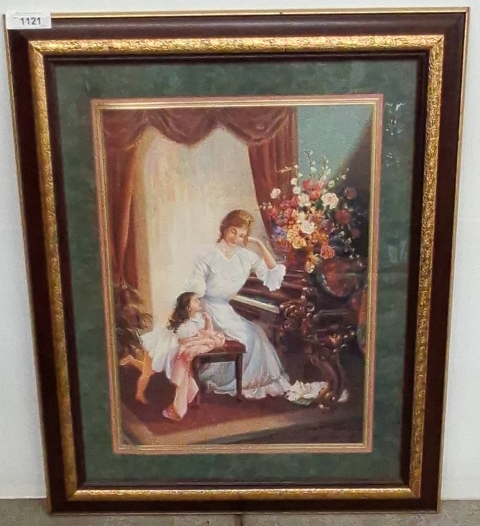 Framed Art Print of Woman and Girl at Piano 27x34