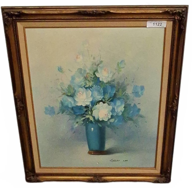 Robert Cox Floral Oil Painting in Ornate Frame