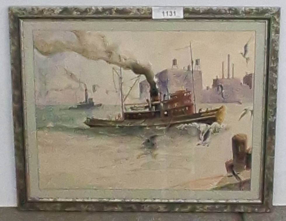 J.L. Converse Tugboat Oil Painting, Framed 24x19