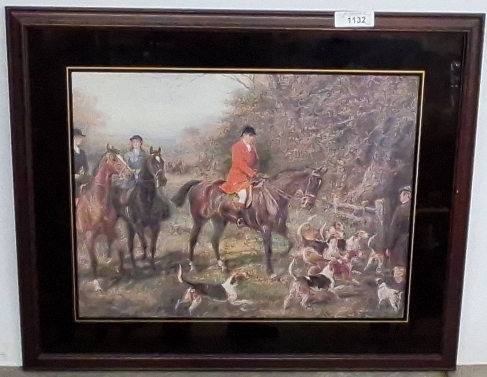Framed Equestrian Hunting Scene Print 32x27