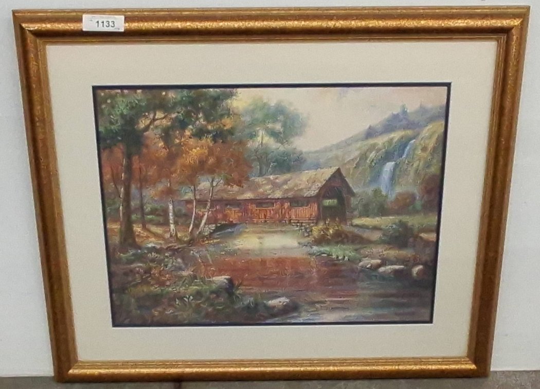 Framed Covered Bridge Landscape Print 34x28