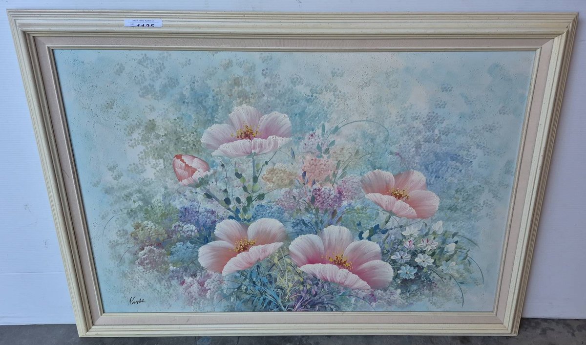 Framed Floral Painting Signed Knight 41x29 Inches
