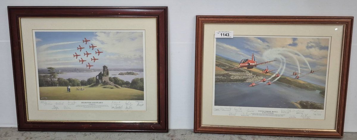 Pair Red Arrows Signed Aviation Art Prints 23x19