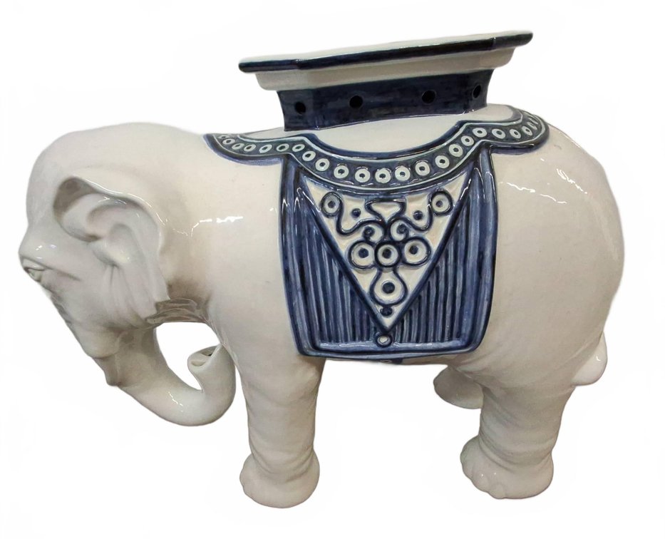 Ceramic Elephant Garden Stool 24 Inches Long
