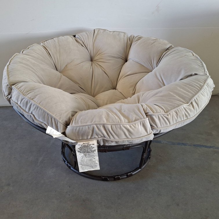 Papasan Chair With Beige Cushion And Rattan Base