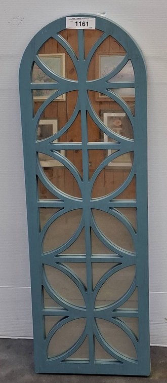 Blue Wood Framed Mirror With Geometric Design