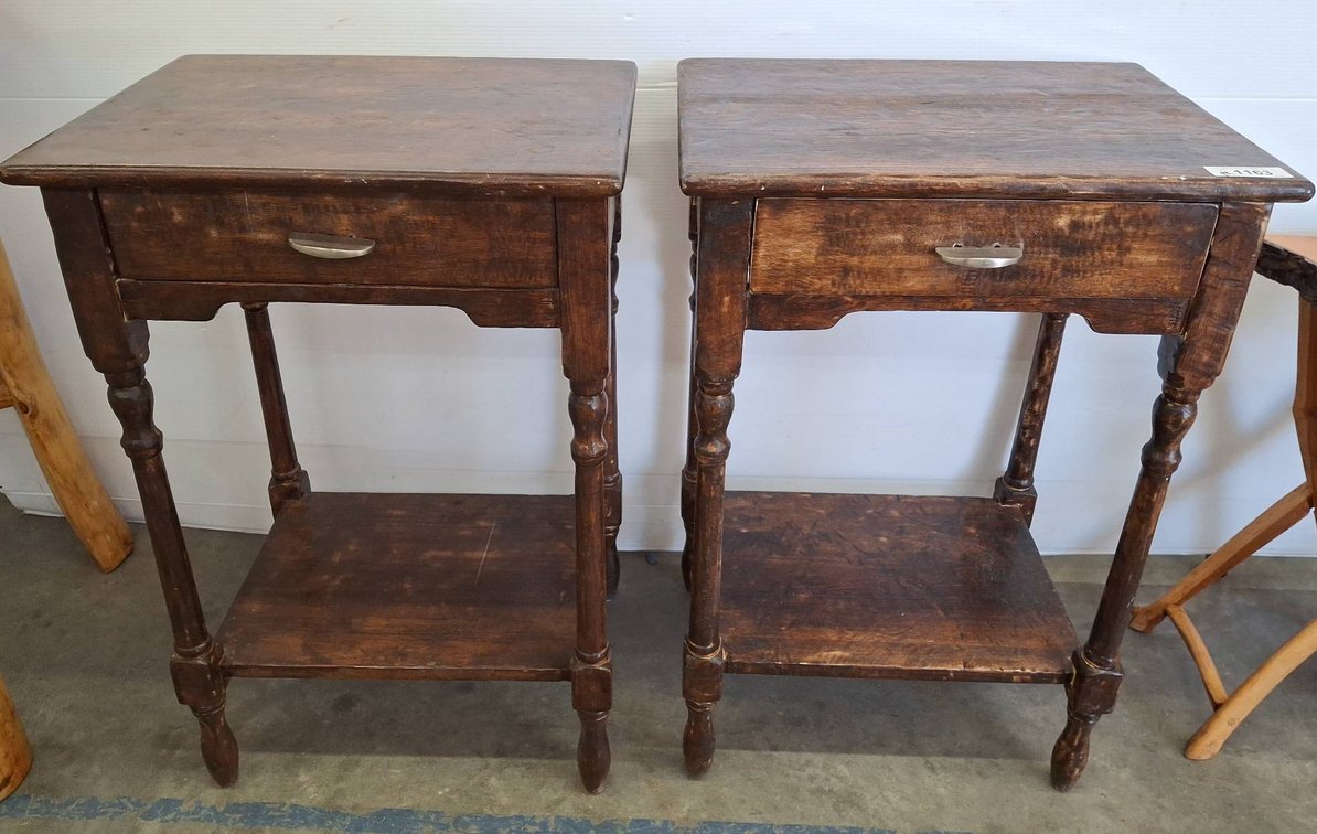 Pair Wooden Side Tables with Drawer 21x16x31