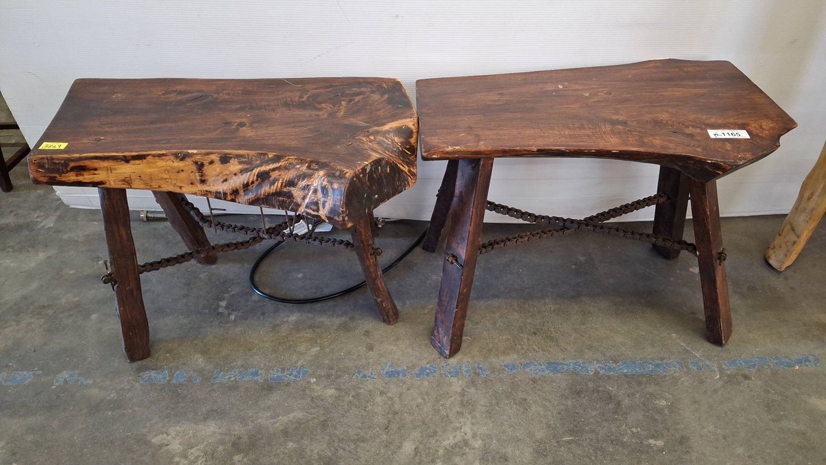 Pair Rustic Wood Benches with Chain Base 27x16x20