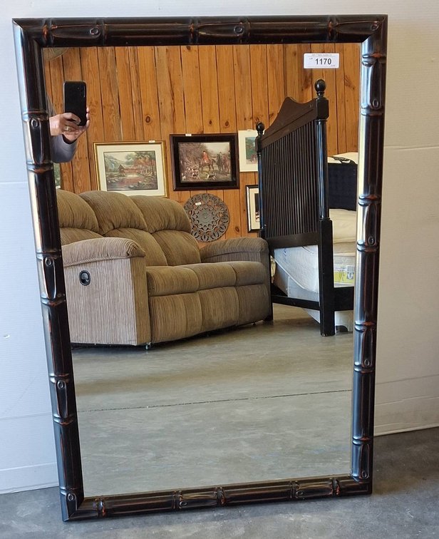 Black Bamboo-Style Wall Mirror, 27x40 Inches