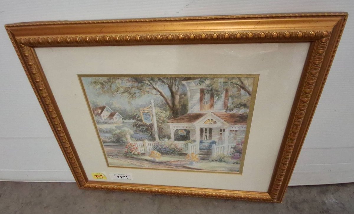 Framed Cottage Inn Art Print 24x20 Gold Frame