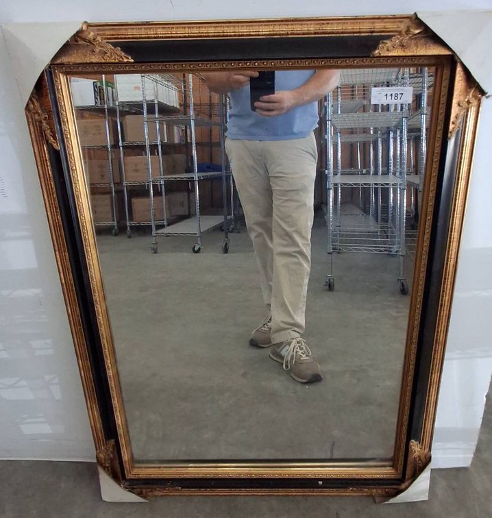 Framed Wall Mirror with Gold Trim, 30x40 Inches