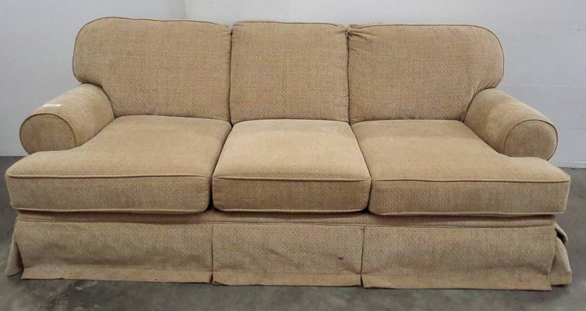 Beige Upholstered Sofa 83 Inch Three Cushion