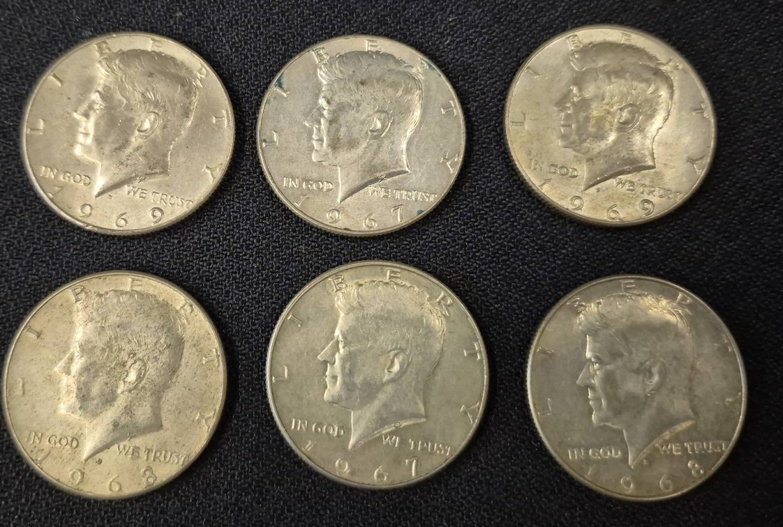 6 Kennedy Half Dollars 1967-1969 Assorted Dates