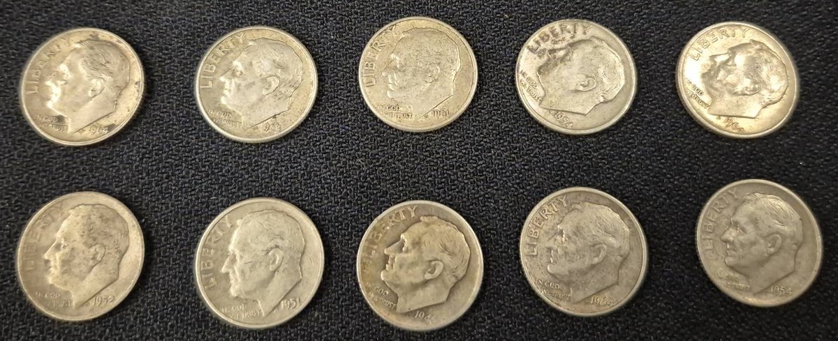 10 U.S. Roosevelt Silver Dimes Pre-1965