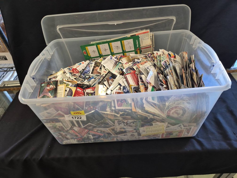 Large Plastic Bin of Assorted Sports Cards