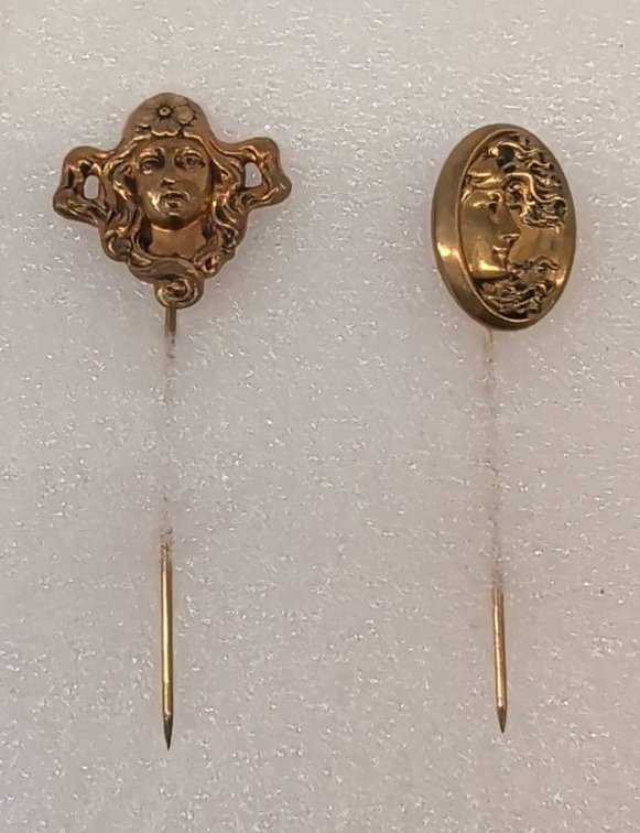 2 Art Nouveau Lady Motif Stickpins