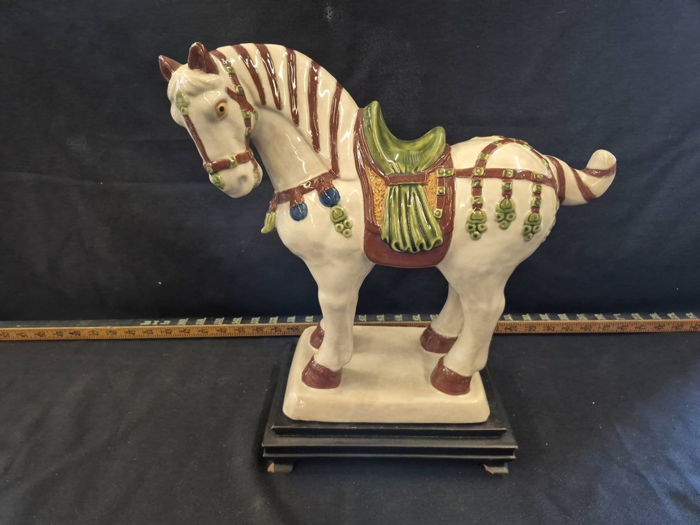 Ceramic Painted Horse Statue on Stand, 14in