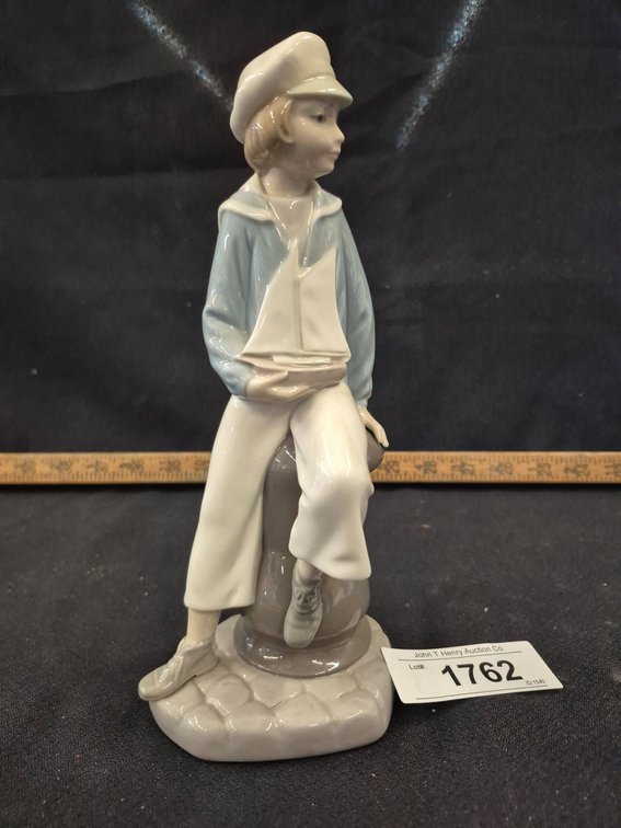 Lladro Porcelain Boy With Sailboat Figurine