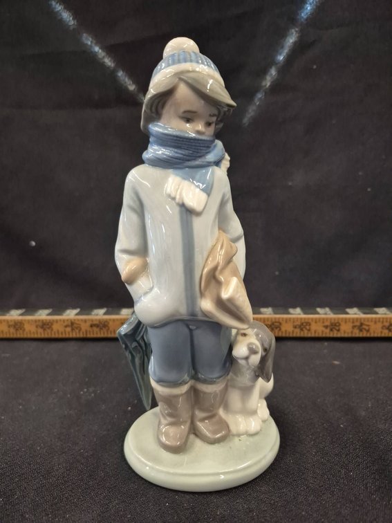 Lladro Porcelain Figurine Boy With Dog Signed