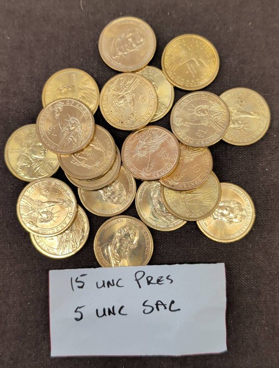 20 Uncirculated US Dollar Coins, Pres & Sac