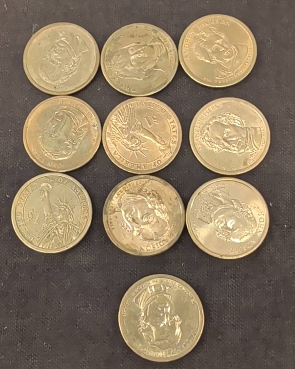 10 different US Presidential $1 Dollar Coins