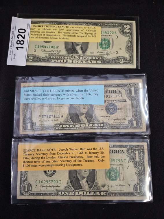U.S. $2 Bicentennial, Silver Cert, Barr Note Set