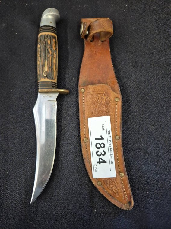 Western Bowie style 5in Knife With Leather Sheath