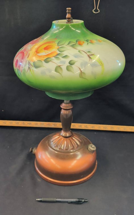 Hand-Painted Floral Metal And Glass Table Lamp